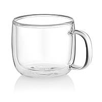 ARDESTO Набір чашок із ручками та подвійними стінками, 450 мл, 2 шт., боросилікатне скло, прозорий
