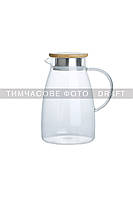 ARDESTO Глечик із кришкою, 1500 мл, боросилікатне скло, бамбук, неіржавка сталь, прозорий