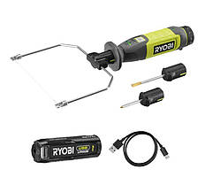 Ryobi Термонеж RHC4-120G акумуляторний 4В USB Lithium 450 градусів 5 змінних насадок АКБ 1х2А·год