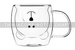 ARDESTO Набір чашок із ручками та подвійними стінками Animals, 250 мл, 2 шт., боросилікатне скло, прозорий