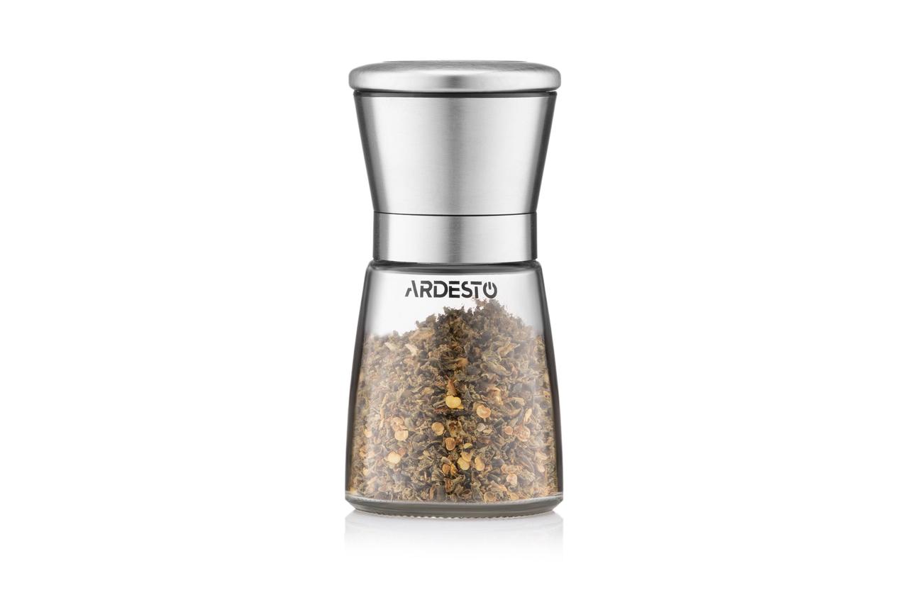 ARDESTO Мличник для солі та перцю Gemini, 180 мл, скло, неіржавка сталь, прозорий