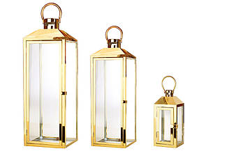 Набір свічників Ліхтар 3шт, 26см, 42см, 53см, колір - блискуче золото 448-014