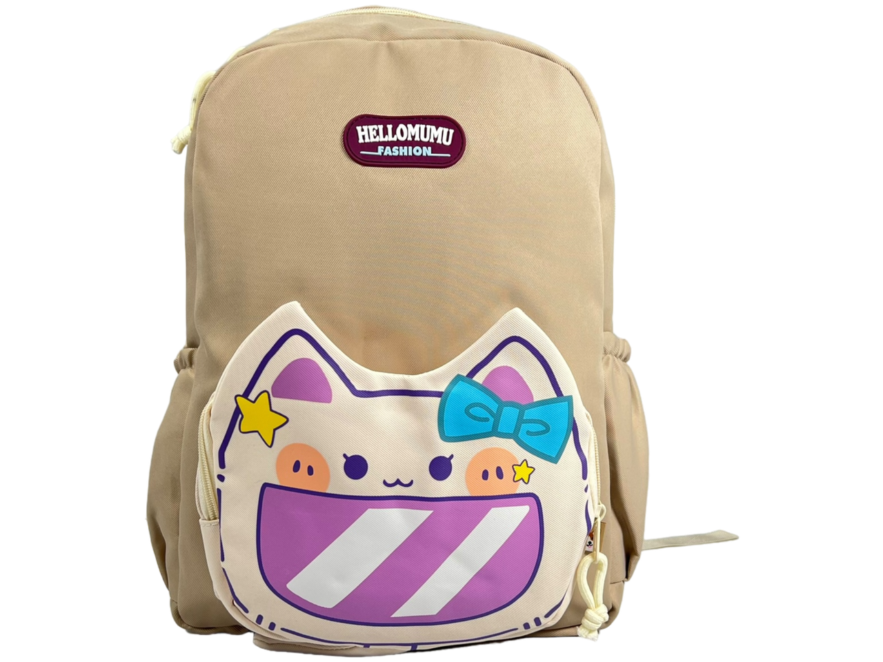 Шкільний рюкзак на два відділення бежевий з принтом Pusheen