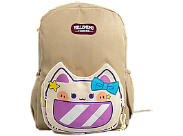 Шкільний рюкзак на два відділення бежевий з принтом Pusheen