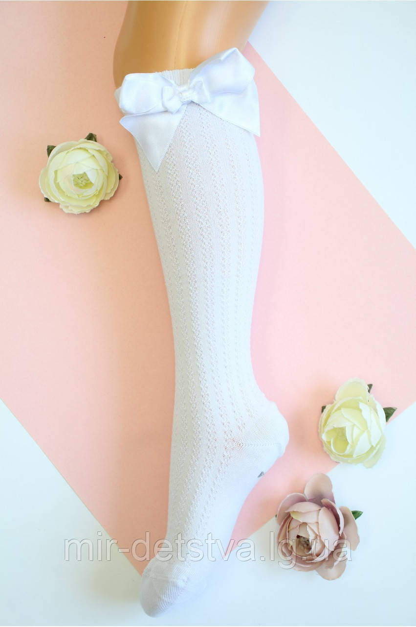 Білі ажурні гольфи з бантиком для дівчинки ТМ Pier Lone р. 7-8 років