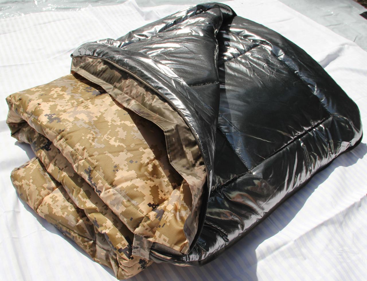 Зимовий Термо спальник до -40 метровий стьобаний. Спальний мішок для суворої зими з капюшоном Ботал Піксель, фото 1