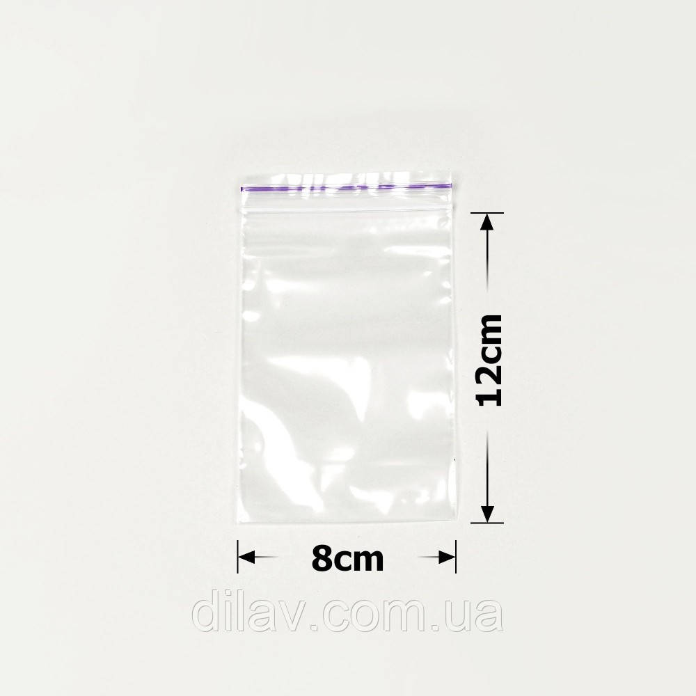 Пакет з замком zip-lock, 8*12, 100штук упаковка, 50 мкм, фото 1
