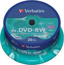Диск DVD Verbatim 4.7Gb 4x CakeBox 25 шт silver (43639)