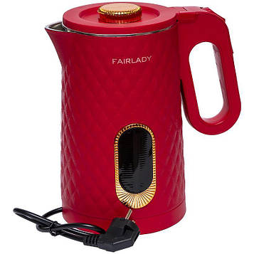 Чайник електричний "FairLady" 2,3 л закритий нагрівальний елемент, автовідключення, підсвічування, червоний