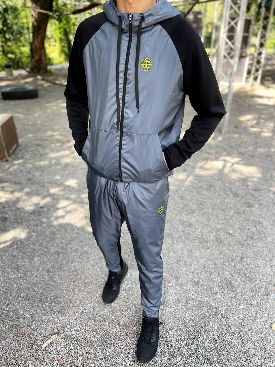 Чоловічий спортивний костюм Stone Island сірий з плащової тканини Комплект Стон Айленд весняний осінній