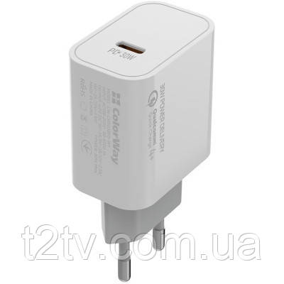 Зарядний пристрій ColorWay PD Port PPS USB Type-C (30W) white (CW-CHS038PD-WT)