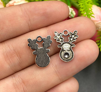 Підвіски на браслет "Олень" / Упаковка - 10 шт / 16*12 мм / Срібний
