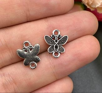 Підвіски на браслет "Метелик" / Упаковка - 10 шт / 15*10 мм / Срібний