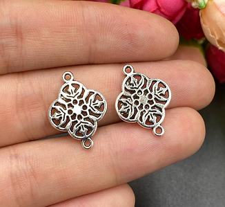 Підвіски на браслет "Візерунок" / Упаковка - 10 шт / 20*15 мм / Срібний