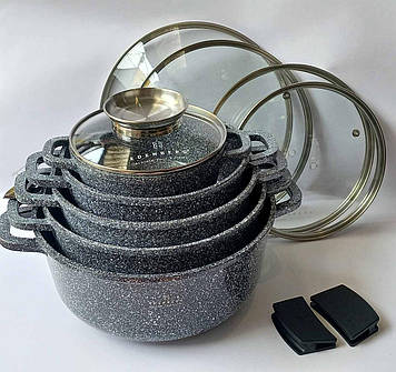 Набір посуду Edenberg з гранітним покриттям Сірий EB-8147