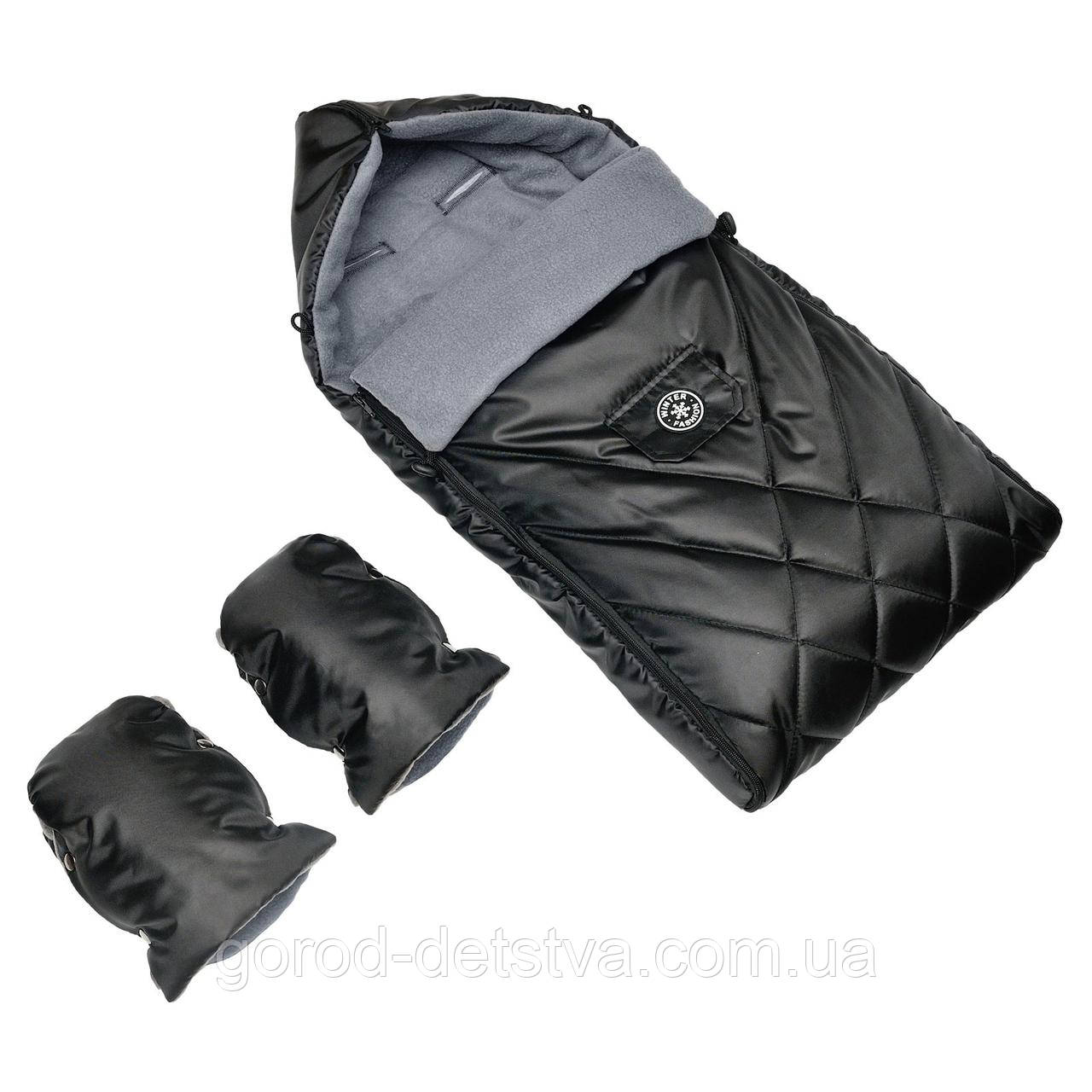 Комплект демісезонний конверт чохол на флісі в коляску люльку санки For Kids і рукавички для батьків, фото 1