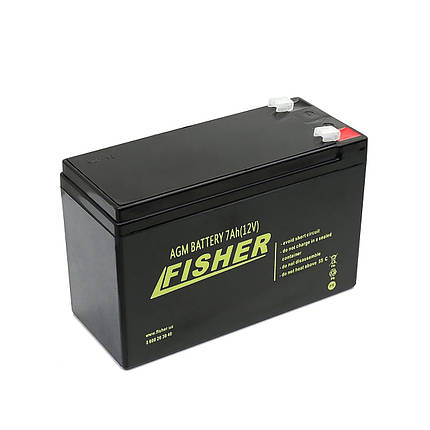 AGM акумулятор Fisher 7 Ah 12 V ємність 7Ah напруга 12V розмір 150x90x65 мм вага 2 кг для Gel та AGM батарей, фото 1