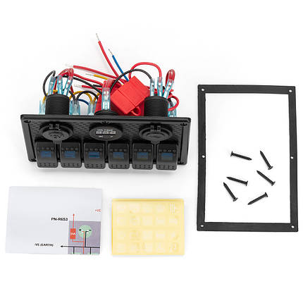 Панель перемикачів 12V/24V 6 перемикачів і подвійний USB суднова для човна і катера, фото 4