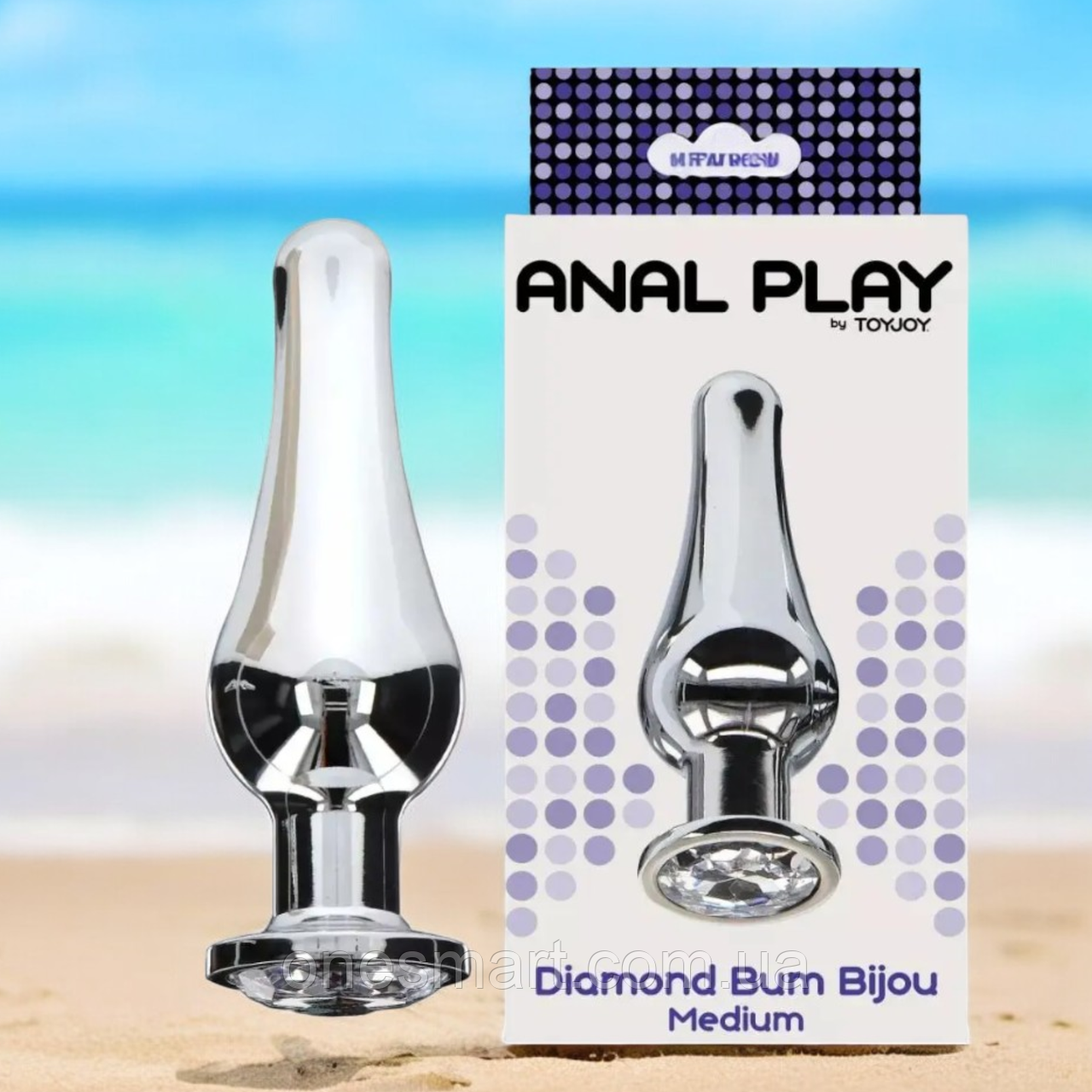 Анальна пробка з металу з кристалом "Diamond Bum Bijou Medium" Toy Joy