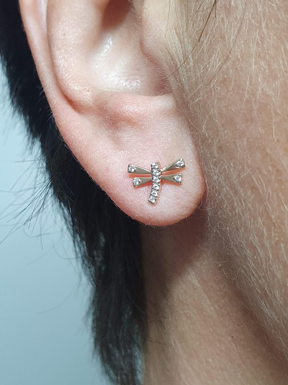 Золоті сережки-пуссети з фіанітами. 110330, фото 1