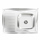 Кухонна мийка Platinum 8060 R Satin 0,6 мм накладна, фото 5