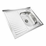 Кухонна мийка Platinum 8060 R Satin 0,6 мм накладна, фото 6