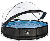 Бассейн каркасный Exit Toys EXIT круглый с куполом 360 х 76 см с отделкой под дерево Черный