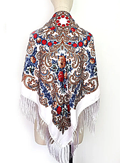 Українська народна хустка Марта візерунок 110*110 см біла, фото 5