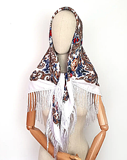 Українська народна хустка Марта візерунок 110*110 см біла, фото 4