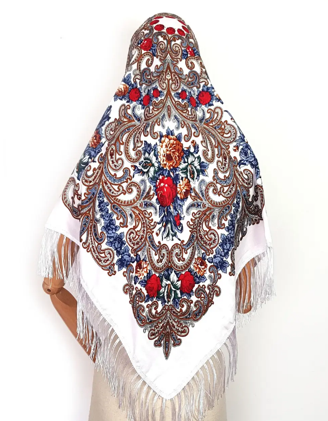 Українська народна хустка Марта візерунок 110*110 см біла