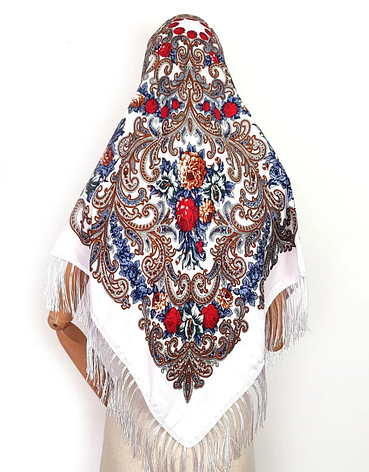 Українська народна хустка Марта візерунок 110*110 см біла, фото 1