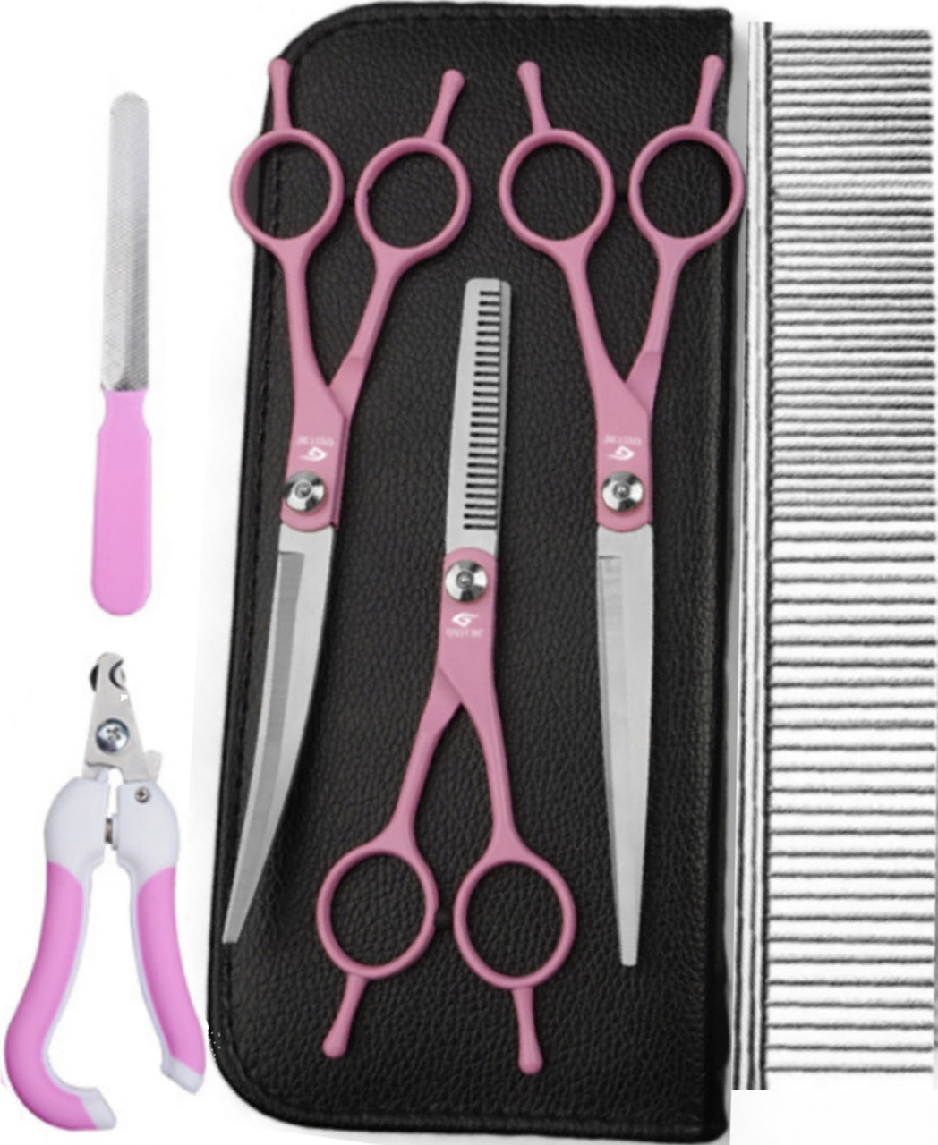 Набір безпечних ножиць для грумера AVADONA в сумочці з гребенем + кігтерез + пилка для котів та собак 7