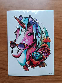 Флеш тату. 21*15 см, Тимчасова, перекладна, Єдинороги, Кристали, Квіти, HB-438 (S)