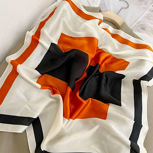 Шийна шовкова хустка H 70*70 см помаранчева, фото 3