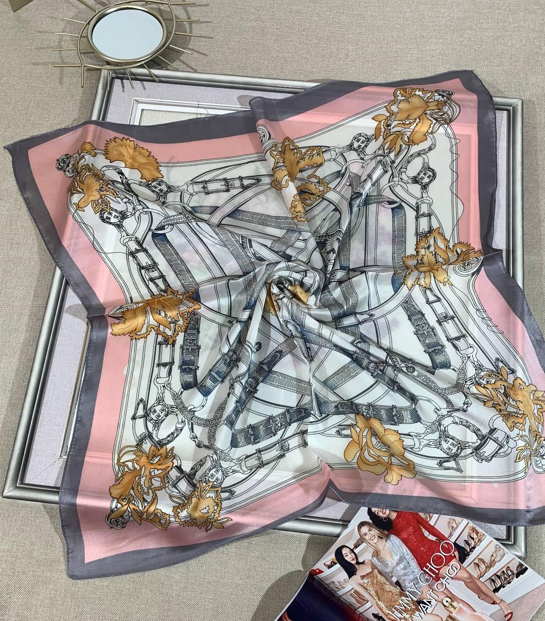 Шийна шовкова хустка Барбара 70*70 см рожева