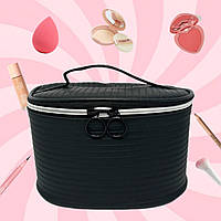 Косметичка-кейс велика чорна жіноча сумка органайзер для косметики з ручкою 22х16х13 см еко-шкіра
