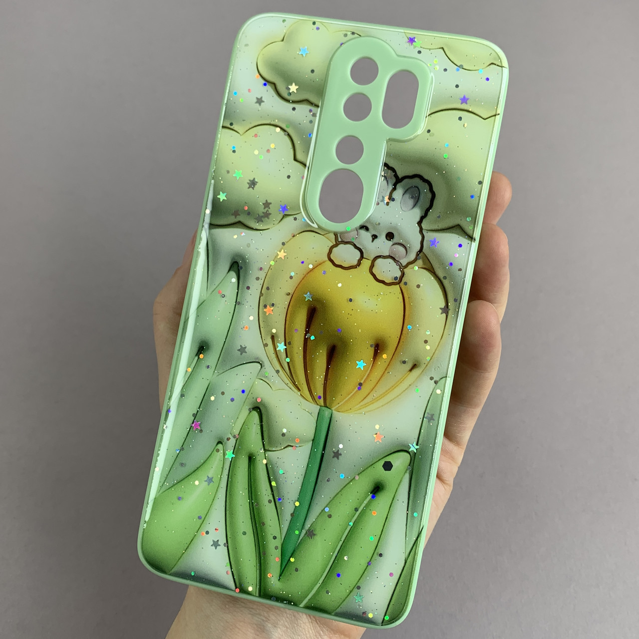 Чохол для Xiaomi Redmi Note 8 Pro чохол з квіточками захистом камери на сяомі редмі нот 8 про салатовий l1k