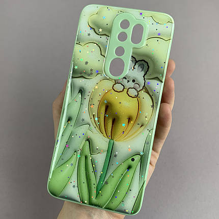 Чохол для Xiaomi Redmi Note 8 Pro чохол з квіточками захистом камери на сяомі редмі нот 8 про салатовий l1k, фото 1