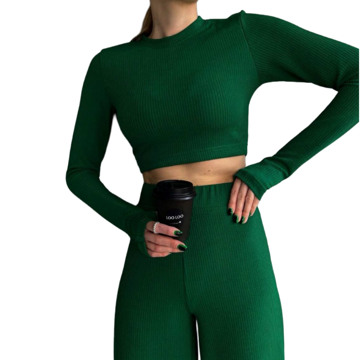 Костюм жіночий рубчик (худі та штани) RAZ-945 (42 - 50 р) Трава