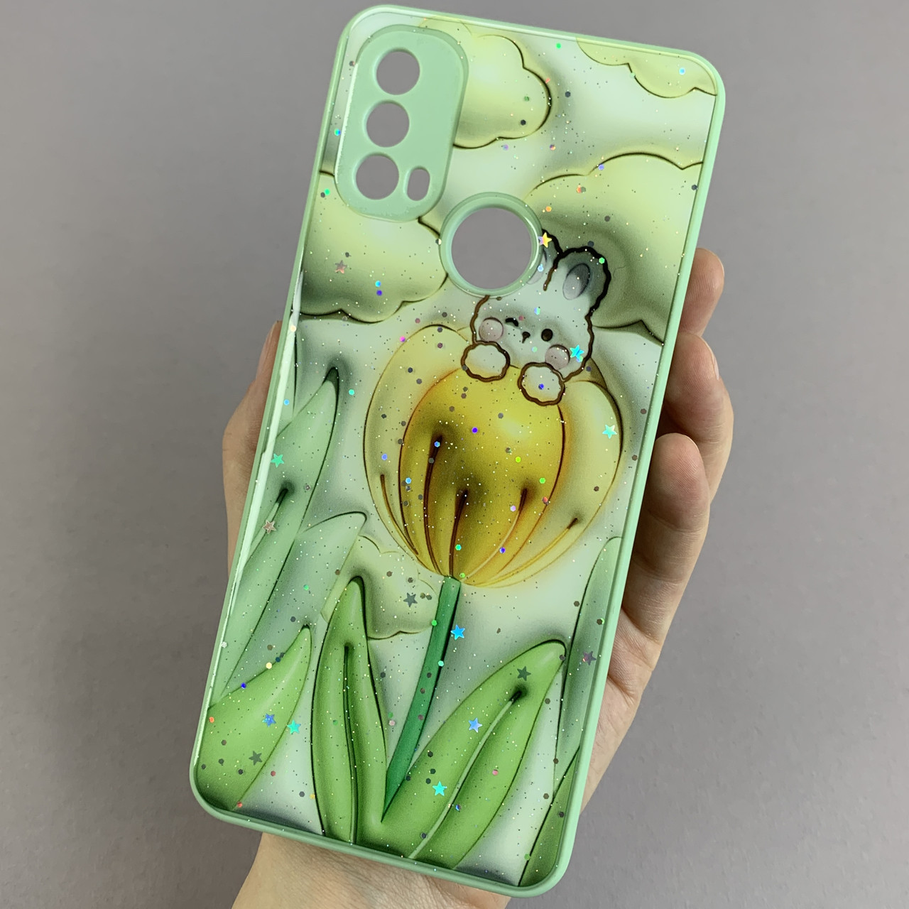 Чохол для Motorola Moto E40 чохол з квіточками захистом камери на телефон моторола мото е40 салатовий l1k