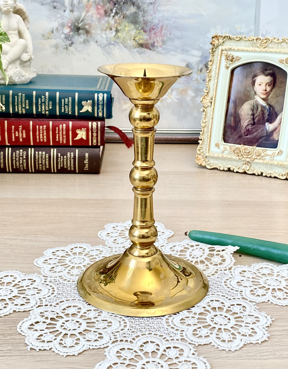 Вінтажний латунний свічник камінний під конусну свічку, латунь, Німеччина, 17,5 см