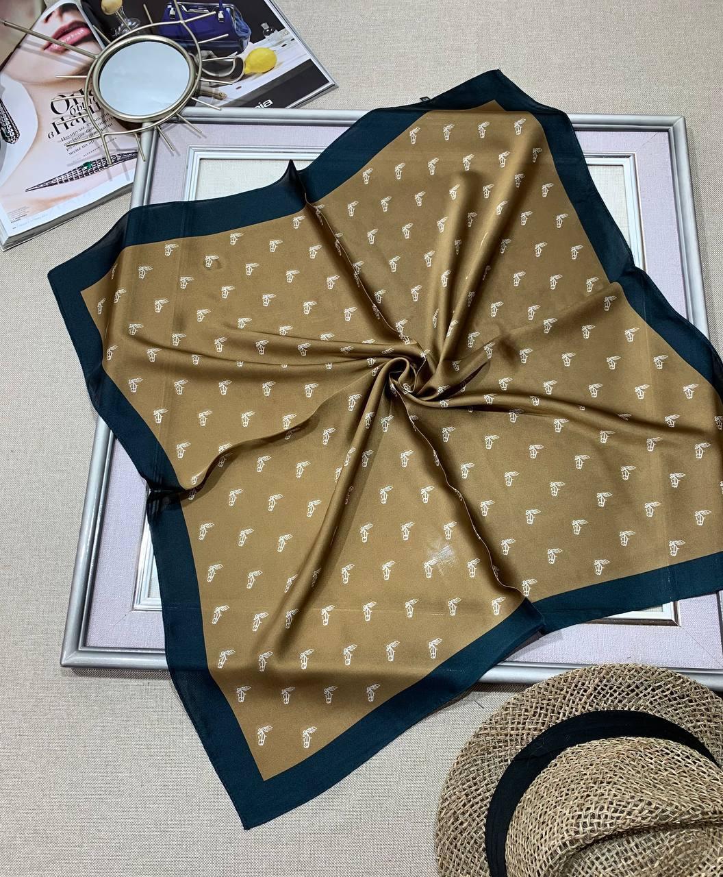 Шийна шовкова хустка horses 70*70 см коричнева