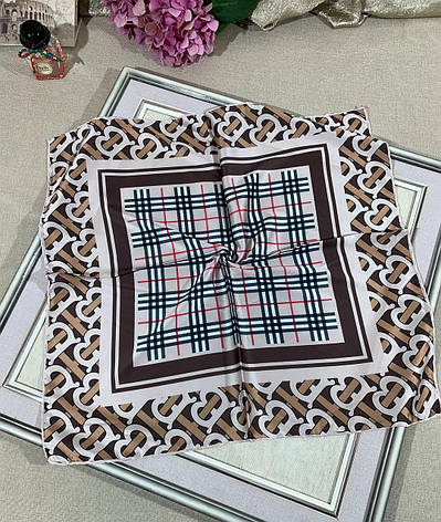 Невелика шовкова хустка Barbara 60*60 см бежева ручна обробка краю, фото 1