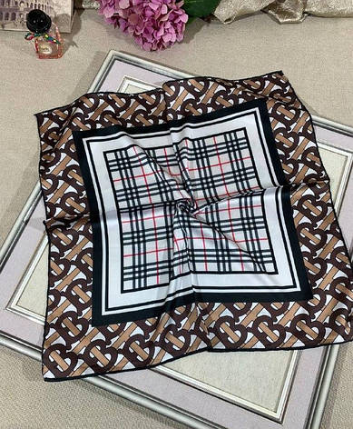 Невелика шовкова хустка Barbara 60*60 см коричнева ручна обробка краю, фото 1