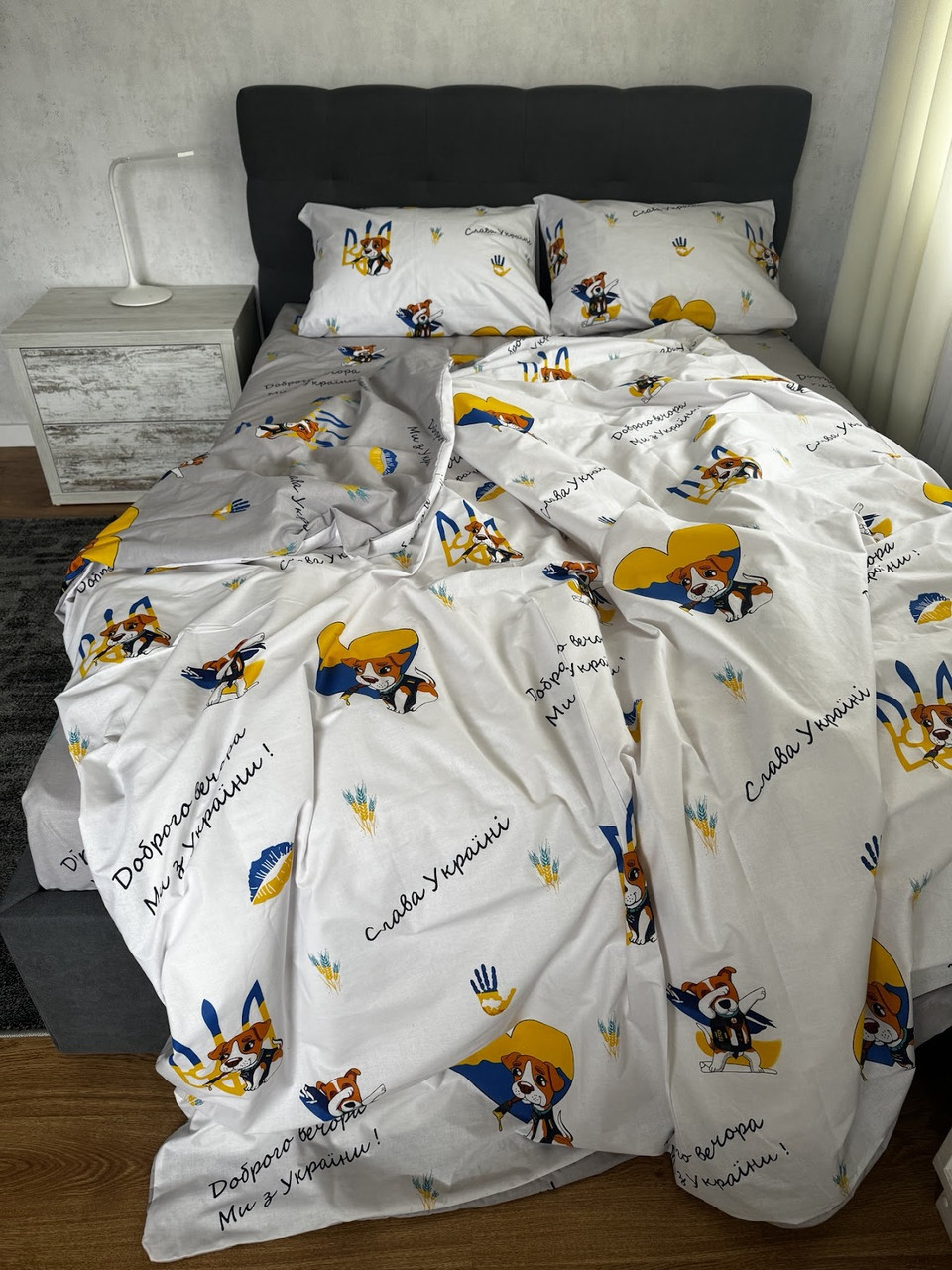 Сімейний комплект постільна білизна бязь «Пес Патрон» з двома підковдрами