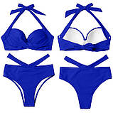 Яскравий роздільний купальник з палітурками синього кольору, фото 2