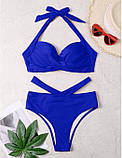 Яскравий роздільний купальник з палітурками синього кольору, фото 3