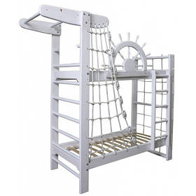 Спортивне двоярусне ліжко Пірат Білий дерев'яне для двох дітей