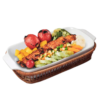 Форма для запікання 1,5л 36*19*5см прямокутна з ротанговим кошиком кераміка 6304 KAMILLE