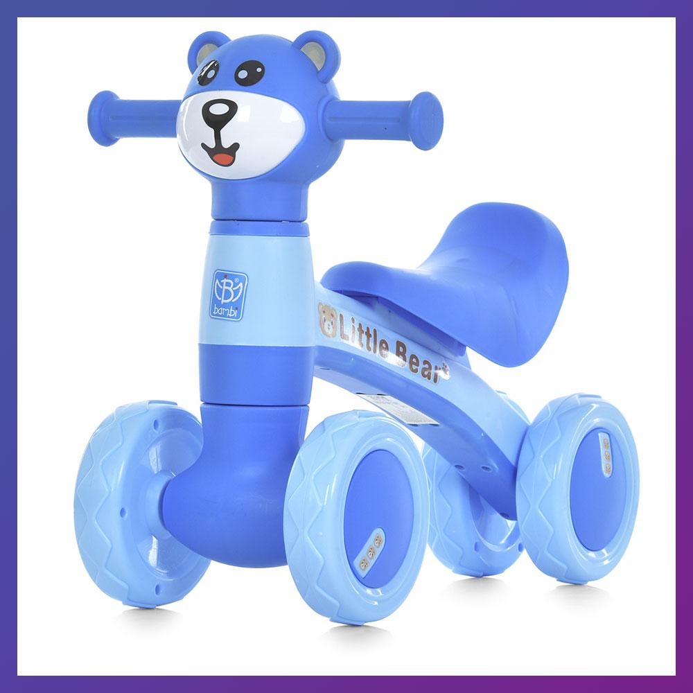 Дитячий біговел велобіг 1.5-3 роки Ведмежатко музика світло Bambi M 5762 Синій, фото 1
